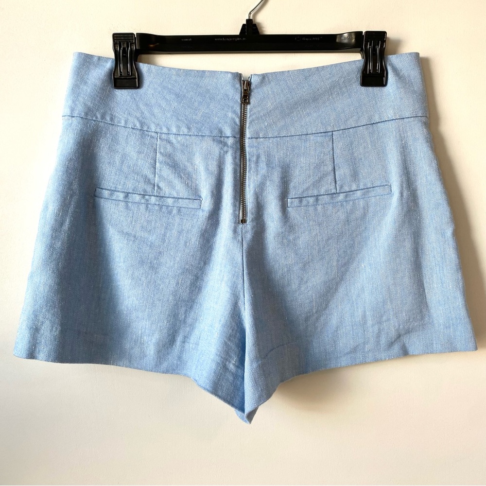 Alice + Olivia Donald High Waist Linen Blend Chambray Shorts Blue 8 - Picture 7 of 10